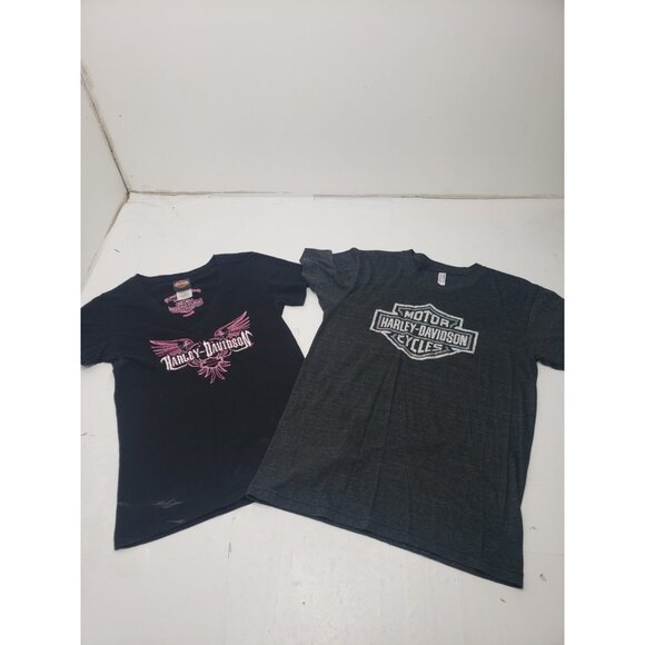 Lot Of 2 Motorcycle Harley Davidson Black T Shirt Short Sleeve Size Small - Picture 1 of 10